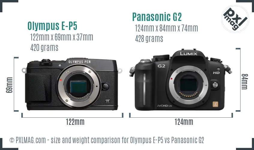 Olympus E-P5 vs Panasonic G2 size comparison