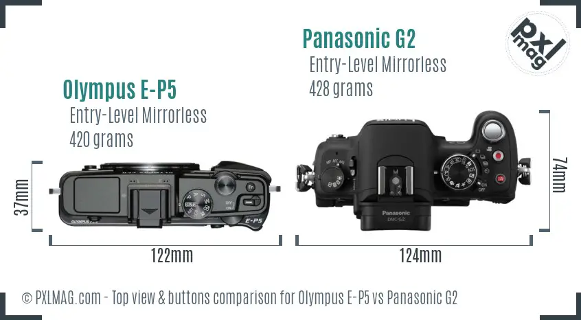 Olympus E-P5 vs Panasonic G2 top view buttons comparison