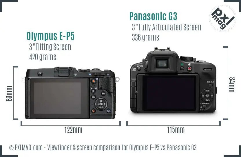 Olympus E-P5 vs Panasonic G3 Screen and Viewfinder comparison