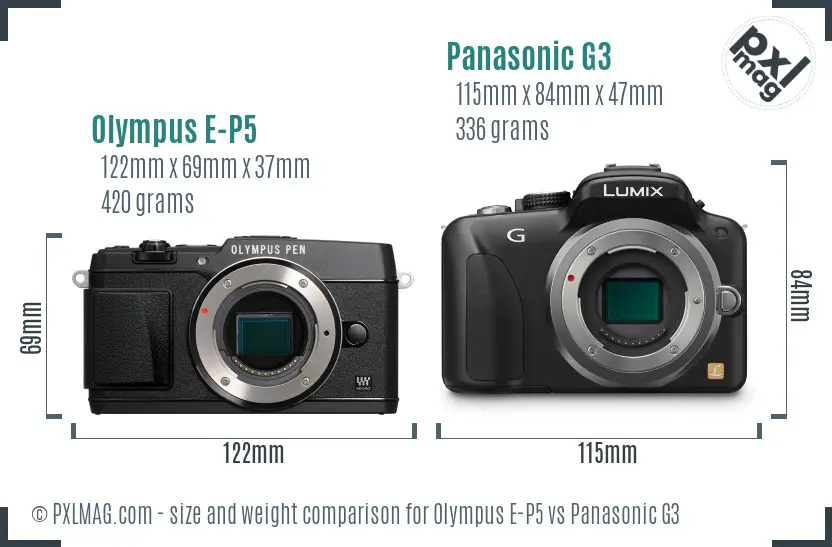 Olympus E-P5 vs Panasonic G3 size comparison
