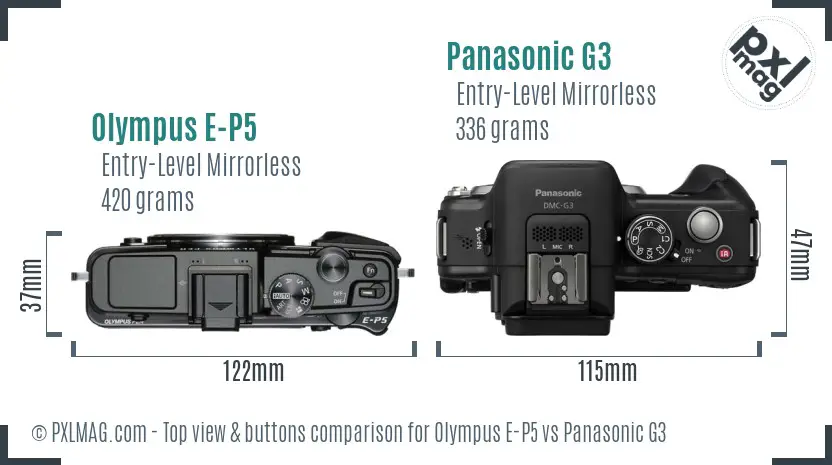 Olympus E-P5 vs Panasonic G3 top view buttons comparison