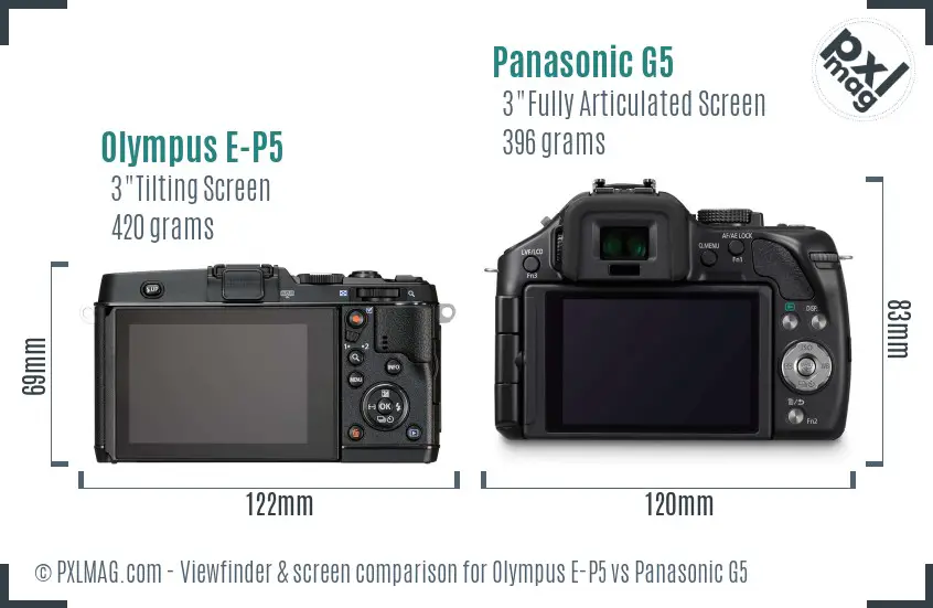 Olympus E-P5 vs Panasonic G5 Screen and Viewfinder comparison