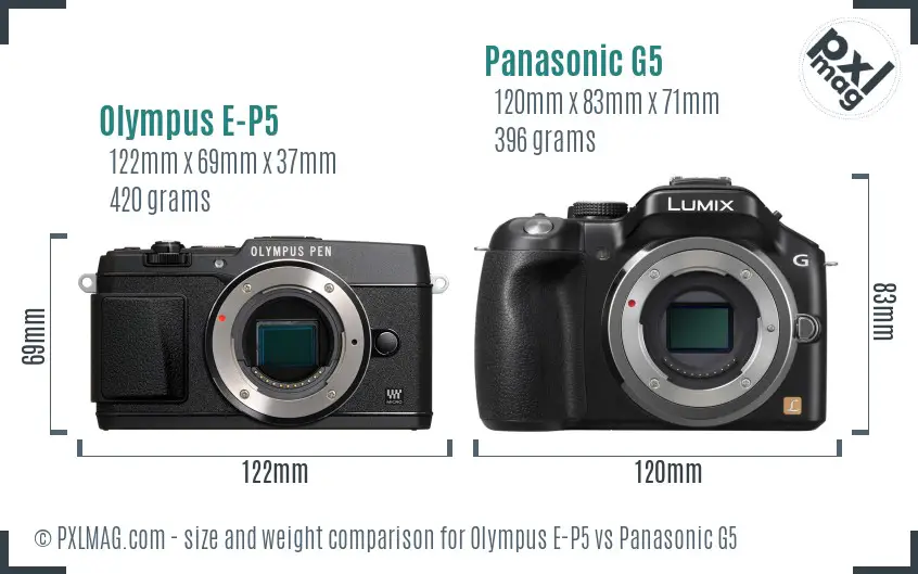 Olympus E-P5 vs Panasonic G5 size comparison