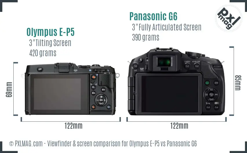 Olympus E-P5 vs Panasonic G6 Screen and Viewfinder comparison