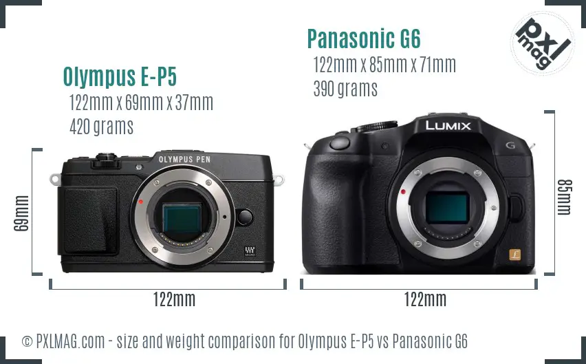 Olympus E-P5 vs Panasonic G6 size comparison