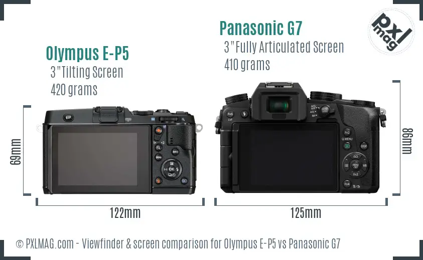 Olympus E-P5 vs Panasonic G7 Screen and Viewfinder comparison