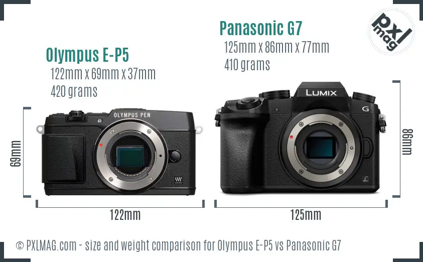 Olympus E-P5 vs Panasonic G7 size comparison