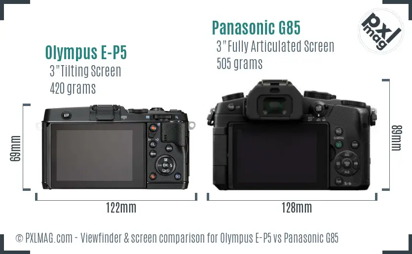 Olympus E-P5 vs Panasonic G85 Screen and Viewfinder comparison