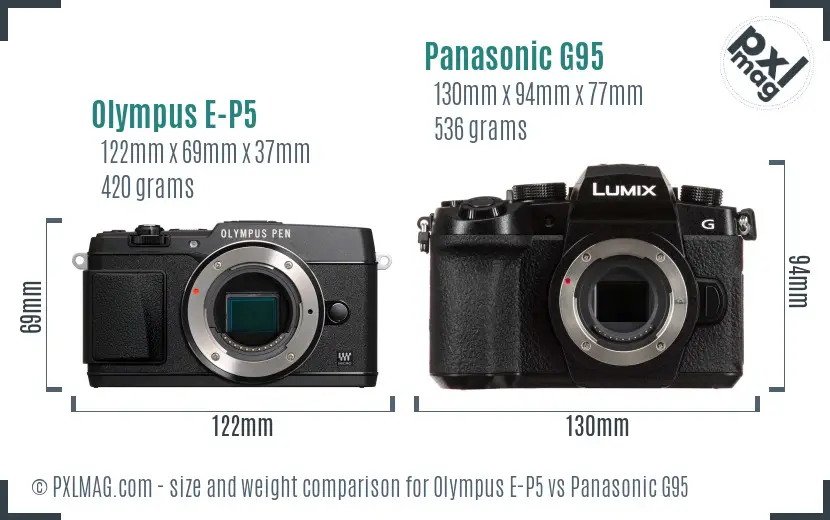 Olympus E-P5 vs Panasonic G95 size comparison