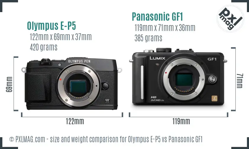 Olympus E-P5 vs Panasonic GF1 size comparison