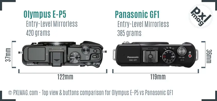 Olympus E-P5 vs Panasonic GF1 top view buttons comparison