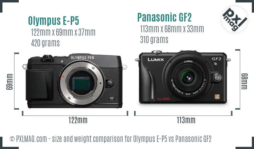 Olympus E-P5 vs Panasonic GF2 size comparison