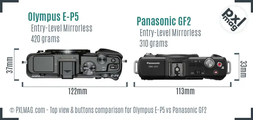Olympus E-P5 vs Panasonic GF2 top view buttons comparison