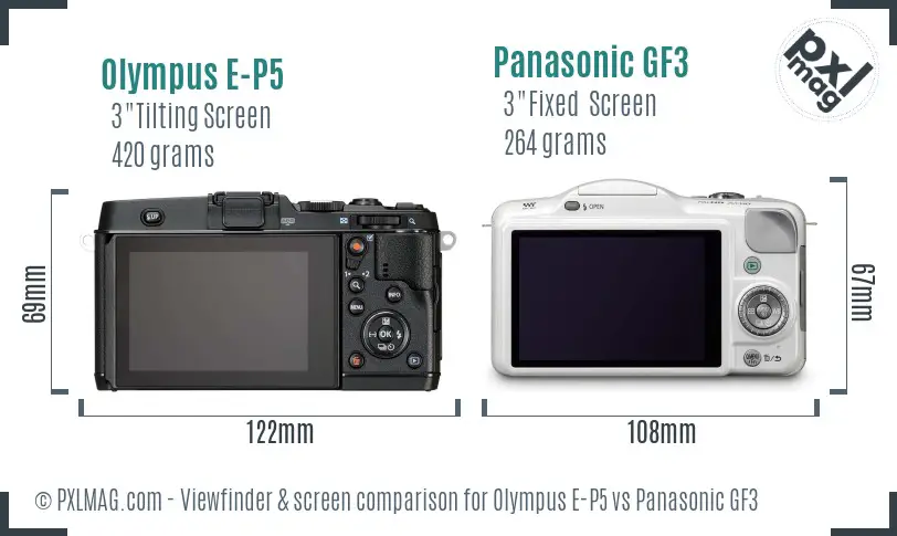 Olympus E-P5 vs Panasonic GF3 Screen and Viewfinder comparison