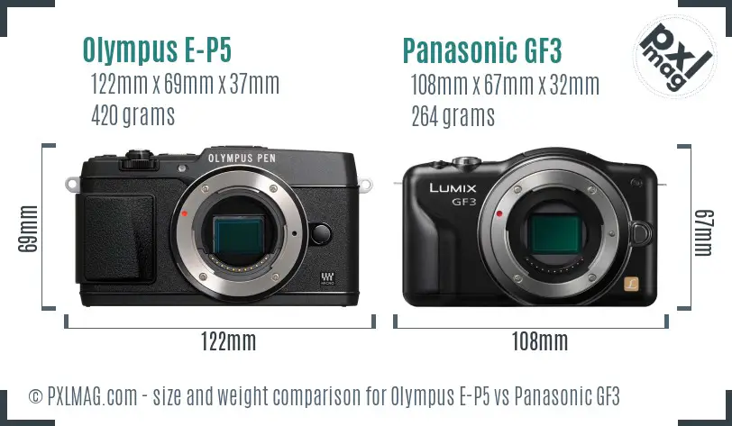Olympus E-P5 vs Panasonic GF3 size comparison