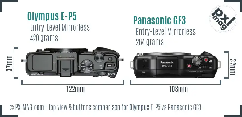 Olympus E-P5 vs Panasonic GF3 top view buttons comparison