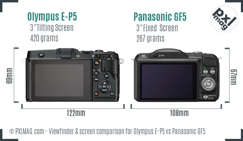 Olympus E-P5 vs Panasonic GF5 Screen and Viewfinder comparison