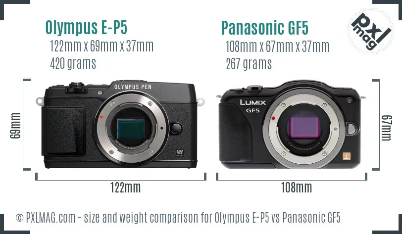 Olympus E-P5 vs Panasonic GF5 size comparison