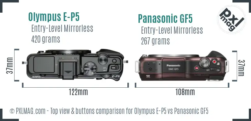 Olympus E-P5 vs Panasonic GF5 top view buttons comparison