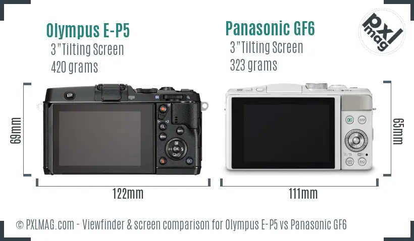 Olympus E-P5 vs Panasonic GF6 Screen and Viewfinder comparison