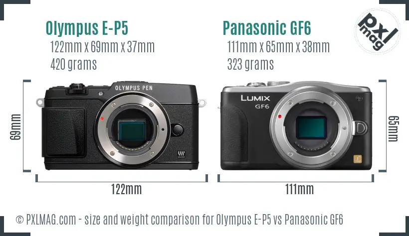 Olympus E-P5 vs Panasonic GF6 size comparison