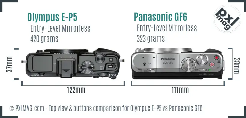 Olympus E-P5 vs Panasonic GF6 top view buttons comparison
