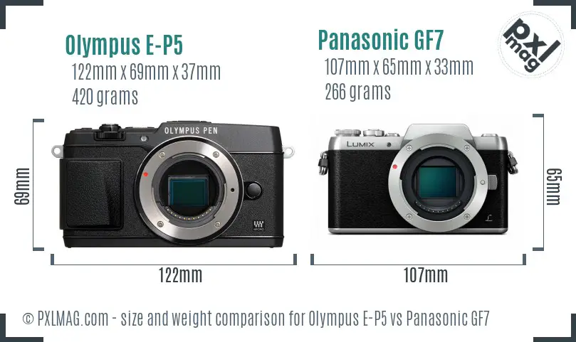 Olympus E-P5 vs Panasonic GF7 size comparison