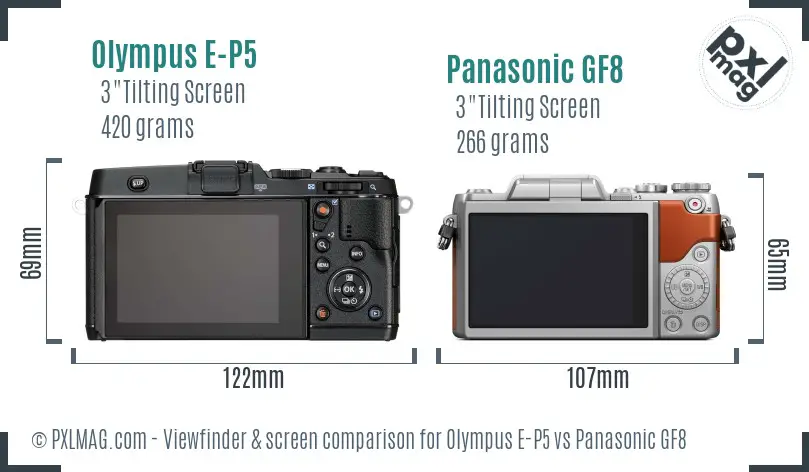 Olympus E-P5 vs Panasonic GF8 Screen and Viewfinder comparison