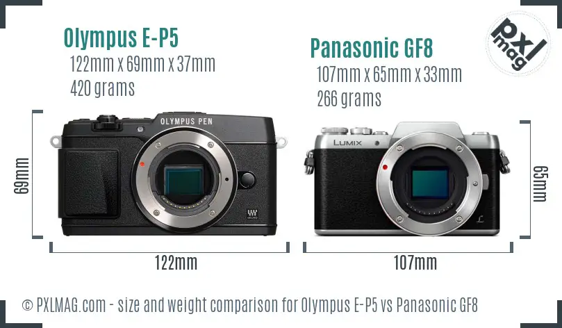 Olympus E-P5 vs Panasonic GF8 size comparison