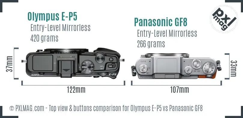Olympus E-P5 vs Panasonic GF8 top view buttons comparison