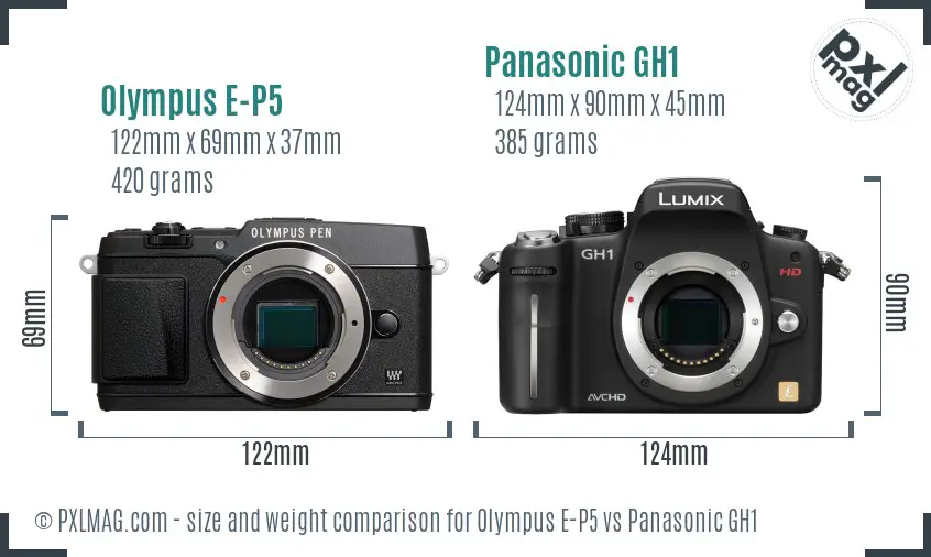 Olympus E-P5 vs Panasonic GH1 size comparison