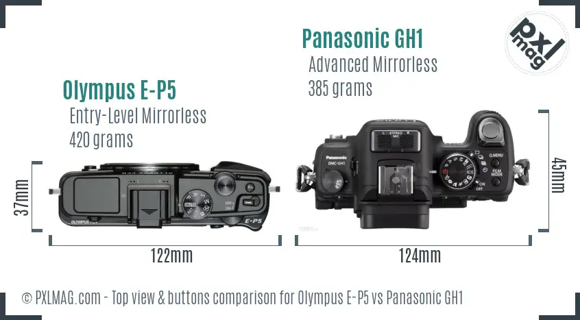 Olympus E-P5 vs Panasonic GH1 top view buttons comparison