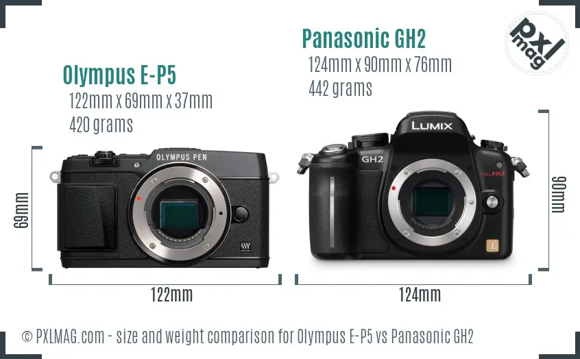 Olympus E-P5 vs Panasonic GH2 size comparison