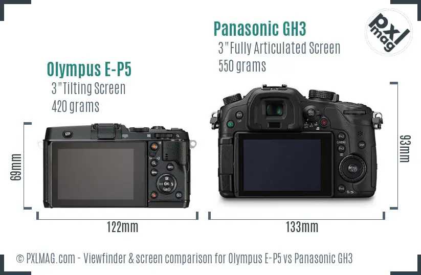Olympus E-P5 vs Panasonic GH3 Screen and Viewfinder comparison