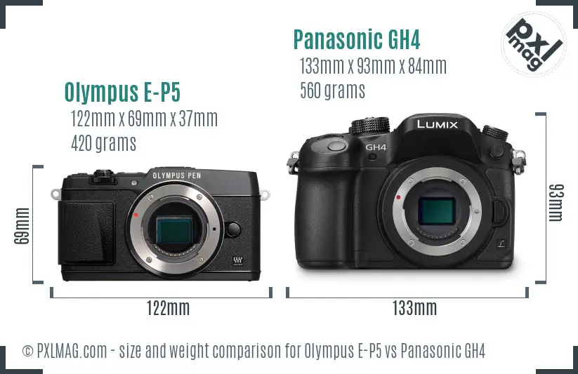 Olympus E-P5 vs Panasonic GH4 size comparison