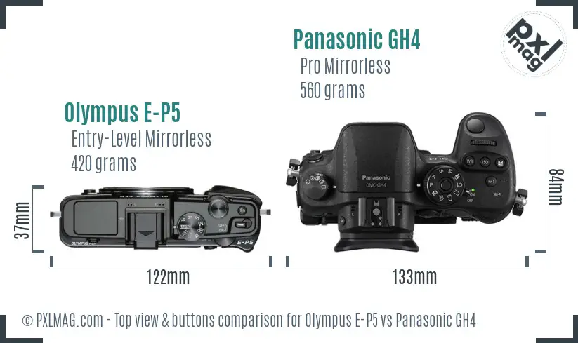 Olympus E-P5 vs Panasonic GH4 top view buttons comparison