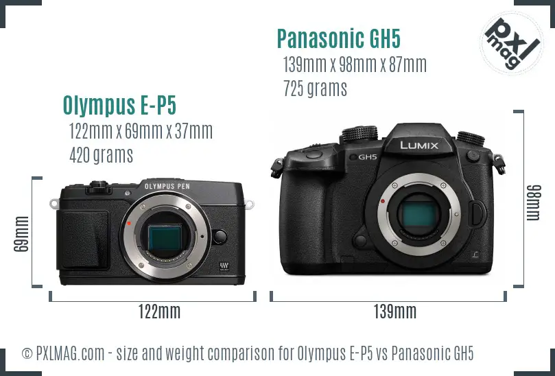 Olympus E-P5 vs Panasonic GH5 size comparison