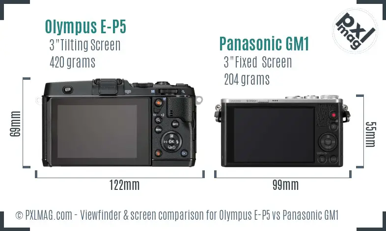 Olympus E-P5 vs Panasonic GM1 Screen and Viewfinder comparison
