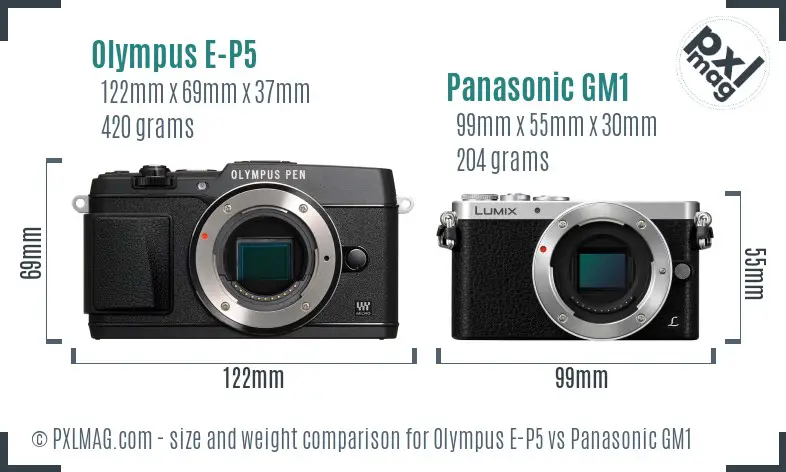 Olympus E-P5 vs Panasonic GM1 size comparison