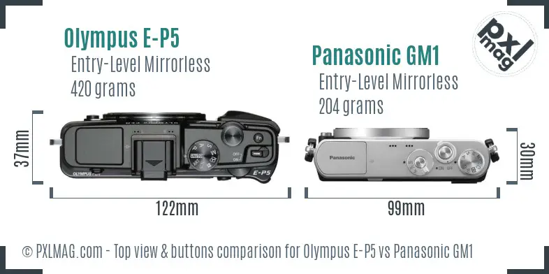 Olympus E-P5 vs Panasonic GM1 top view buttons comparison
