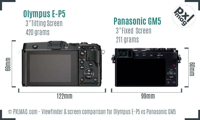 Olympus E-P5 vs Panasonic GM5 Screen and Viewfinder comparison