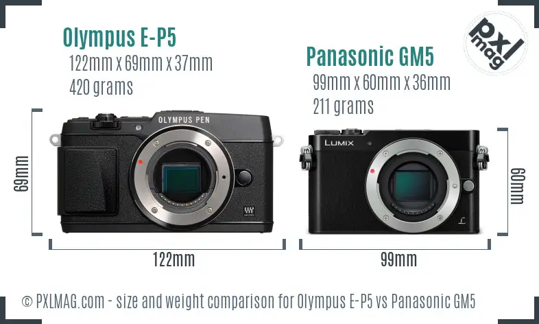 Olympus E-P5 vs Panasonic GM5 size comparison