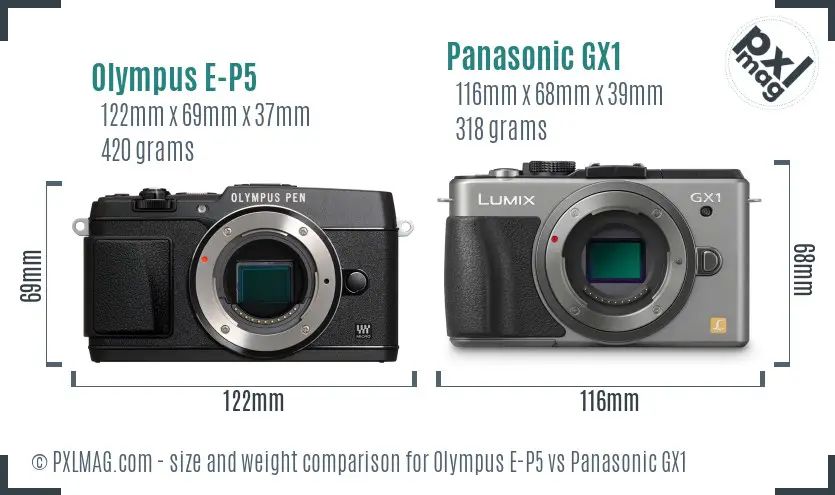 Olympus E-P5 vs Panasonic GX1 size comparison