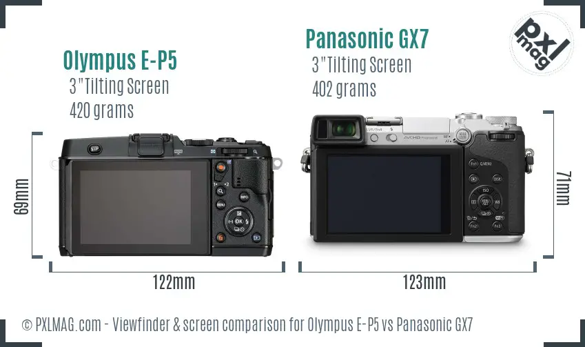 Olympus E-P5 vs Panasonic GX7 Screen and Viewfinder comparison