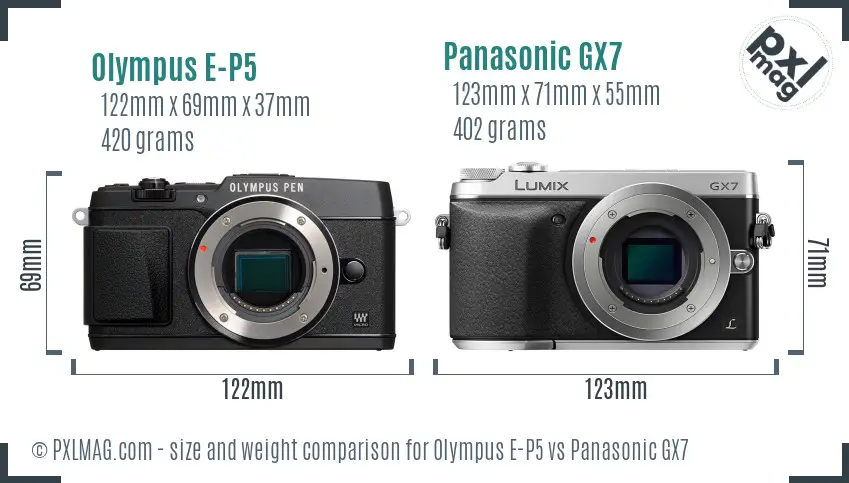 Olympus E-P5 vs Panasonic GX7 size comparison