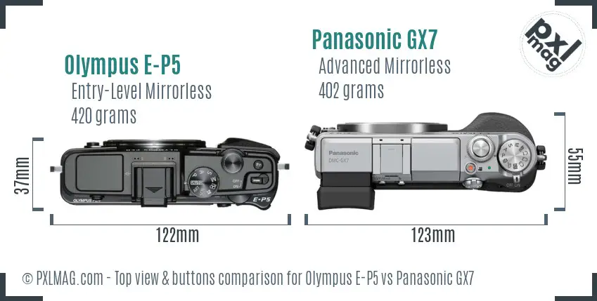 Olympus E-P5 vs Panasonic GX7 top view buttons comparison