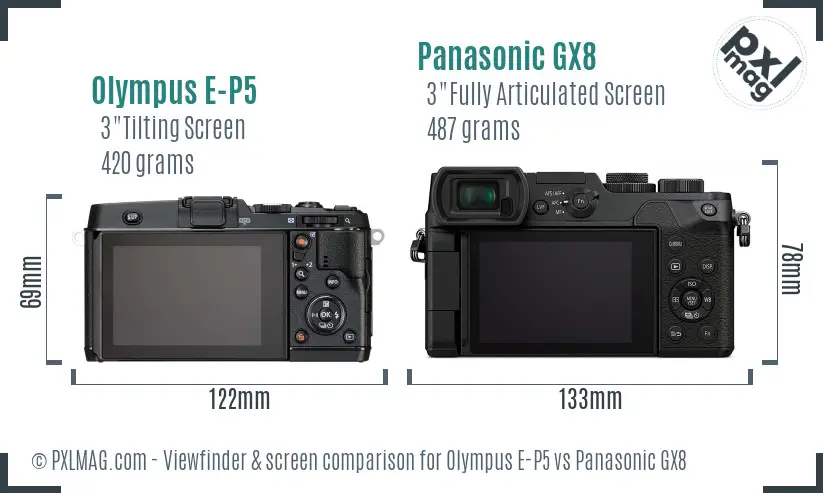 Olympus E-P5 vs Panasonic GX8 Screen and Viewfinder comparison