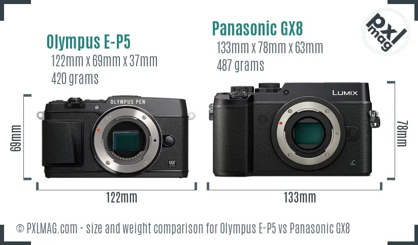 Olympus E-P5 vs Panasonic GX8 size comparison