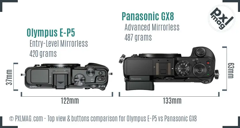Olympus E-P5 vs Panasonic GX8 top view buttons comparison