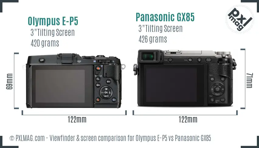 Olympus E-P5 vs Panasonic GX85 Screen and Viewfinder comparison